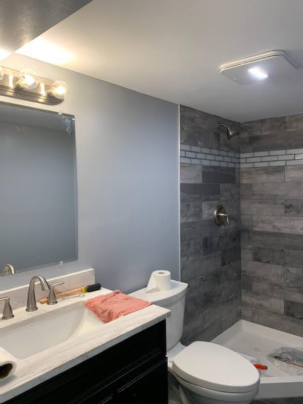 Bathroom (AFTER) with Blue Gray walls