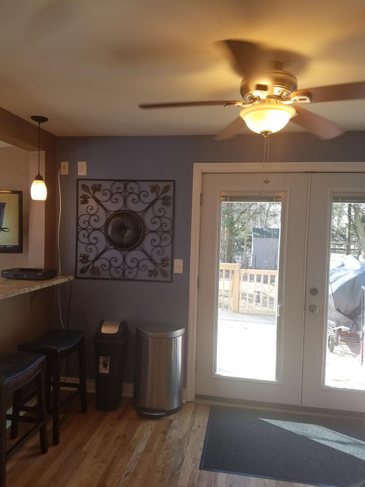 Dinning Room (AFTER) with Blue walls, White Doors &amp; Borders